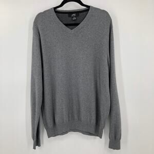 Foxcroft Gray Cotton Cashmere Blend Long Sleeve V-Neck Pull Over Sweater Top